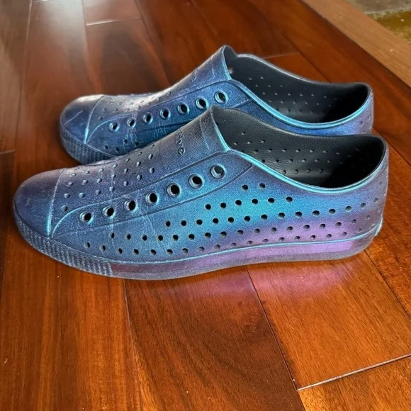 Shiny Blue Perforated Slip-Ons - Picture 5 of 16